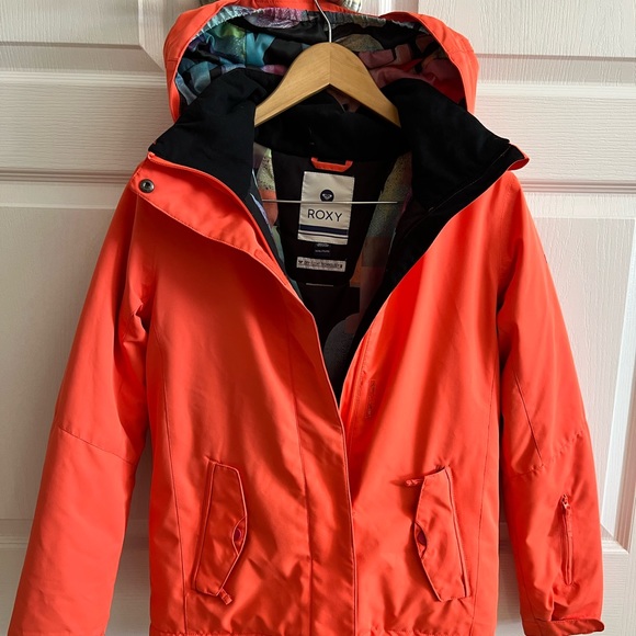 Roxy Other - Girls Roxy ski coat. Neon orange, graffiti pattern inside